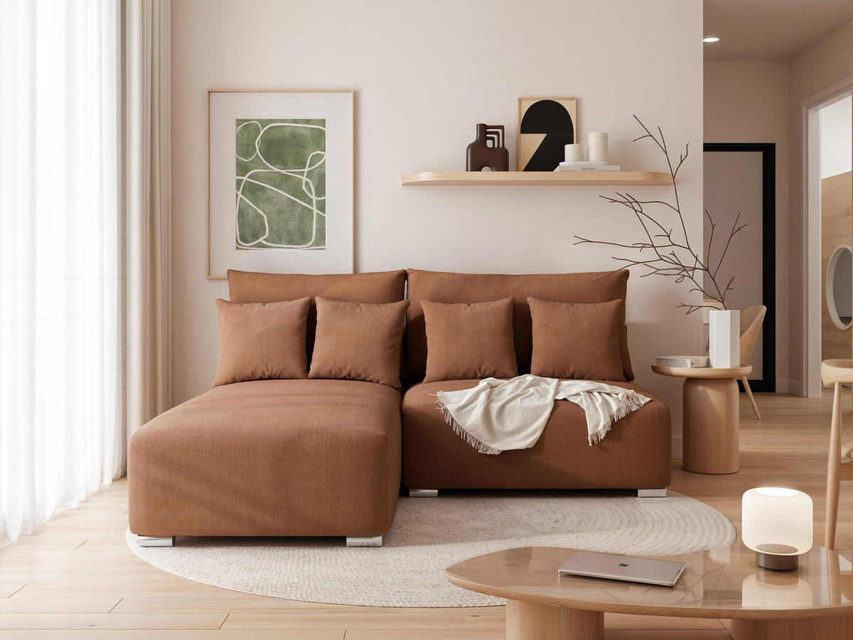ECKSOFA ELVO mit Schlaffunktion und Bettkasten Braun - Braun, Holzwerkstoff/Kunststoff (208/190cm) - Idohome