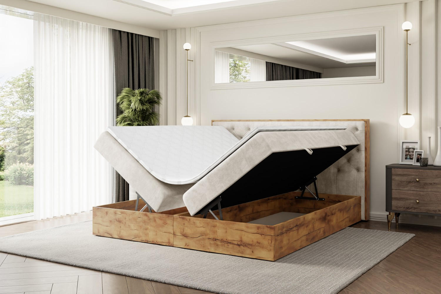 Thumbnail - Altdecor Boxbett, Champagner, Holzwerkstoff, Höhe ca. 20 cm, 120x200 cm, Schlafzimmer, Betten, Boxspringbetten