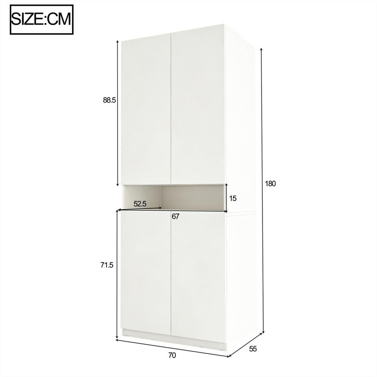 KLEIDERSCHRANK mit LED-Beleuchtung & Kleiderstange - 4 Türen & Offenes Fach - 70 × 55 × 180 cm - Weiß - Weiß, Holzwerkstoff (70/180/55cm) - DELFA