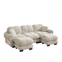 SOFA U-Form 3-Sitzer mit Steppnaht Chenille Light Khaki - Hellbraun, Holz (149/90/260.1cm) - Meubliv