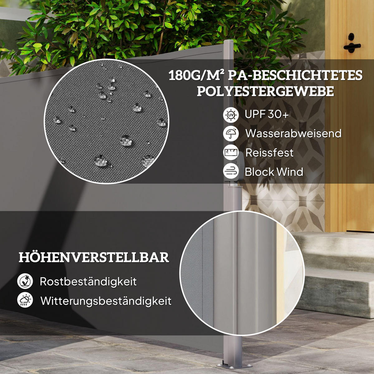 SEITENMARKISE ausziehbar Dunkelgrau - Dunkelgrau, Metall (1/140cm) - Outsunny