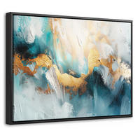 LEINWAND Bilder mit Rahmen - Abstrakt - Kunst - Gold - Blau - 40x30 - Petrol, Textil (40/30cm) - MuchoWow