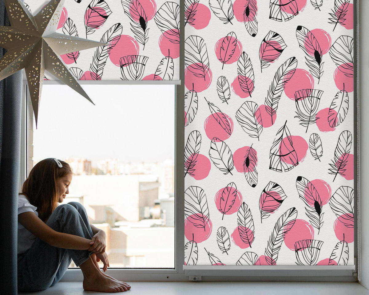 VNÚTORNÁ roleta - okenná roleta - roleta - 100x100 cm - Perie a ružové bodky - pink, plast (100/100/0.5cm) - TULUP