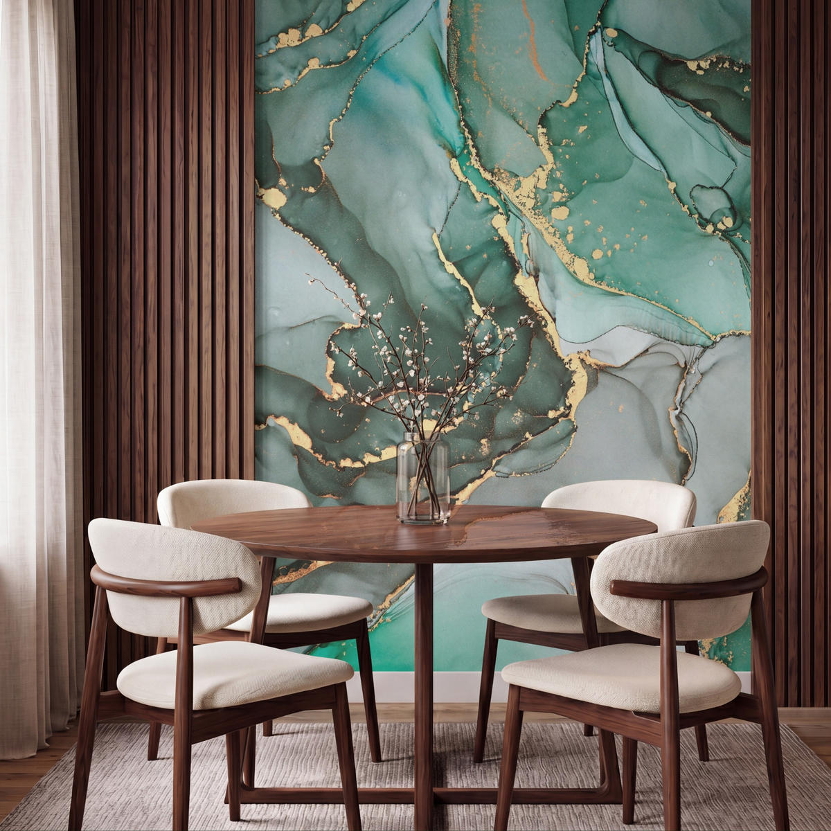 TAPETE - Gold - Marmor - Grün - Luxus - Marmoroptik - Grau - 160x220 cm - Grün, Papier (160/220cm) - OnlyWow