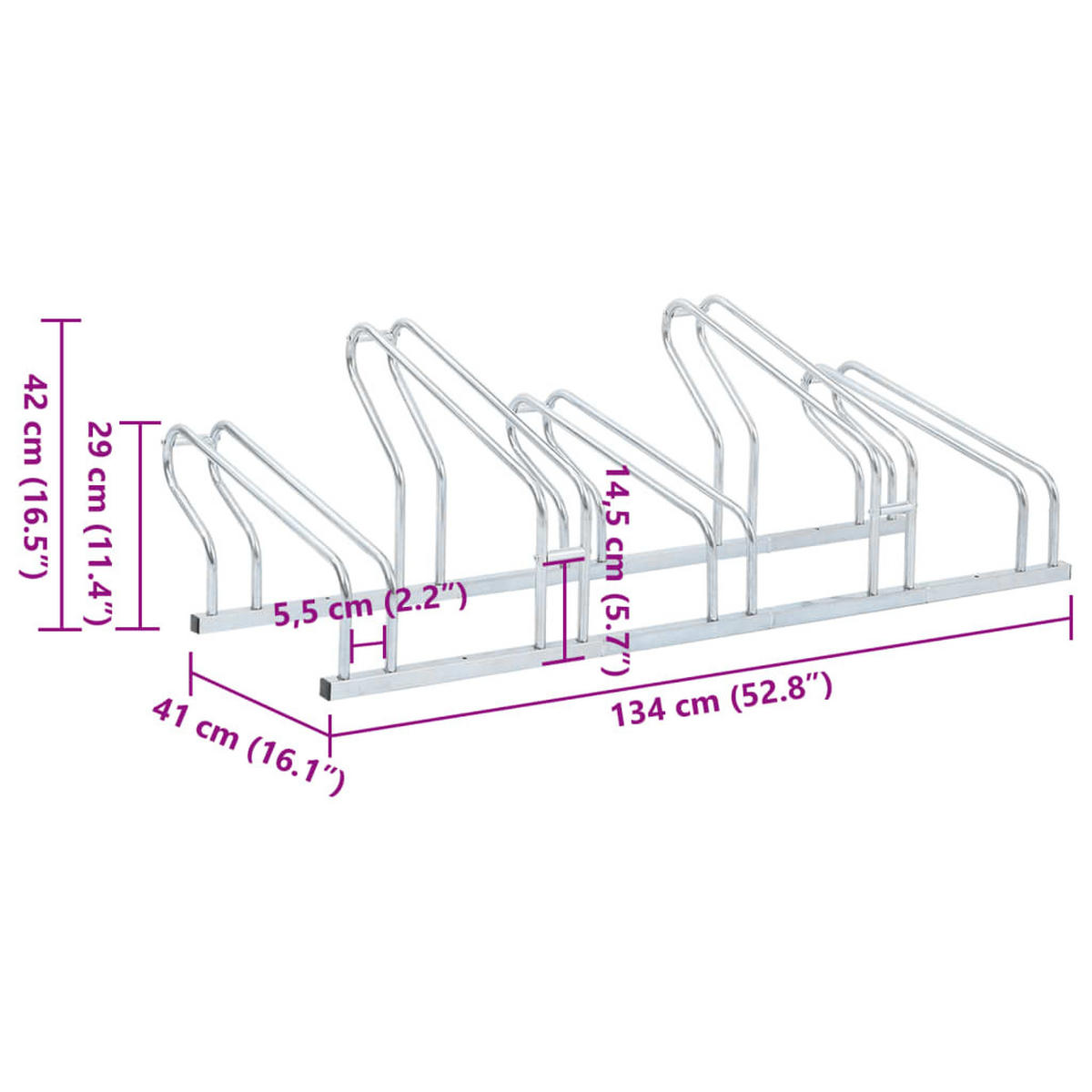 FAHRRADSTÄNDER Für 5 Fahrräder Freistehend Verzinkter Stahl - Silberfarben, Metall (41/42/134cm) - vidaXL