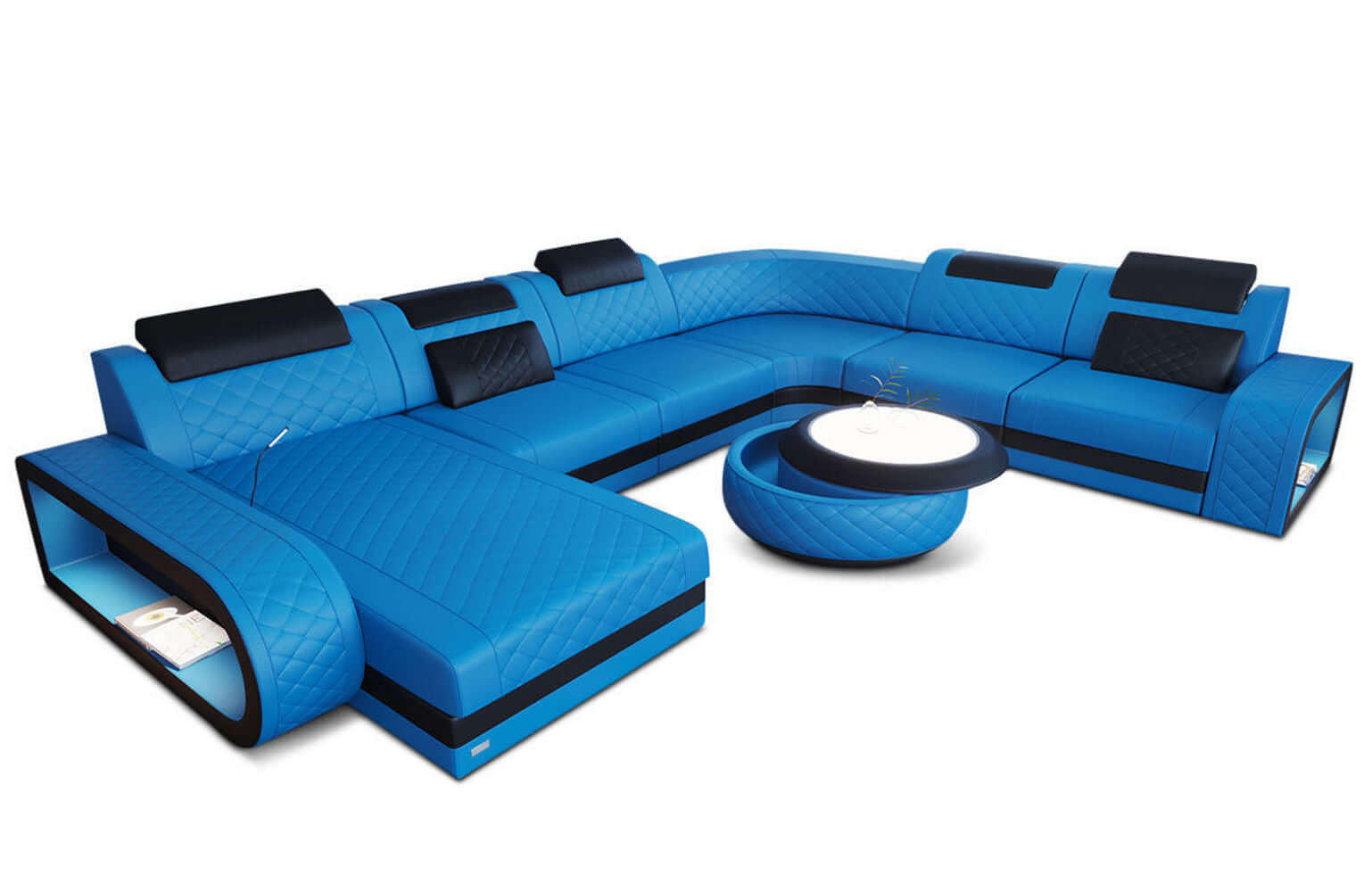 WOHNLANDSCHAFT Sofa Berlin Blau Schwarz Kunstleder - Blau, Textil (362/80/264cm)
