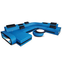 WOHNLANDSCHAFT Berlin U-Form Mini Blau Schwarz Kunstleder - Blau, Textil (362/80/264cm)