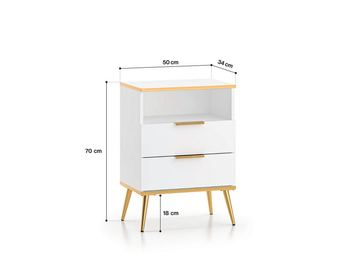 NACHTTISCH VITERBO Weiß 50x34x70 cm - Weiß, Holzwerkstoff (50/70/34cm) - FURNLUX