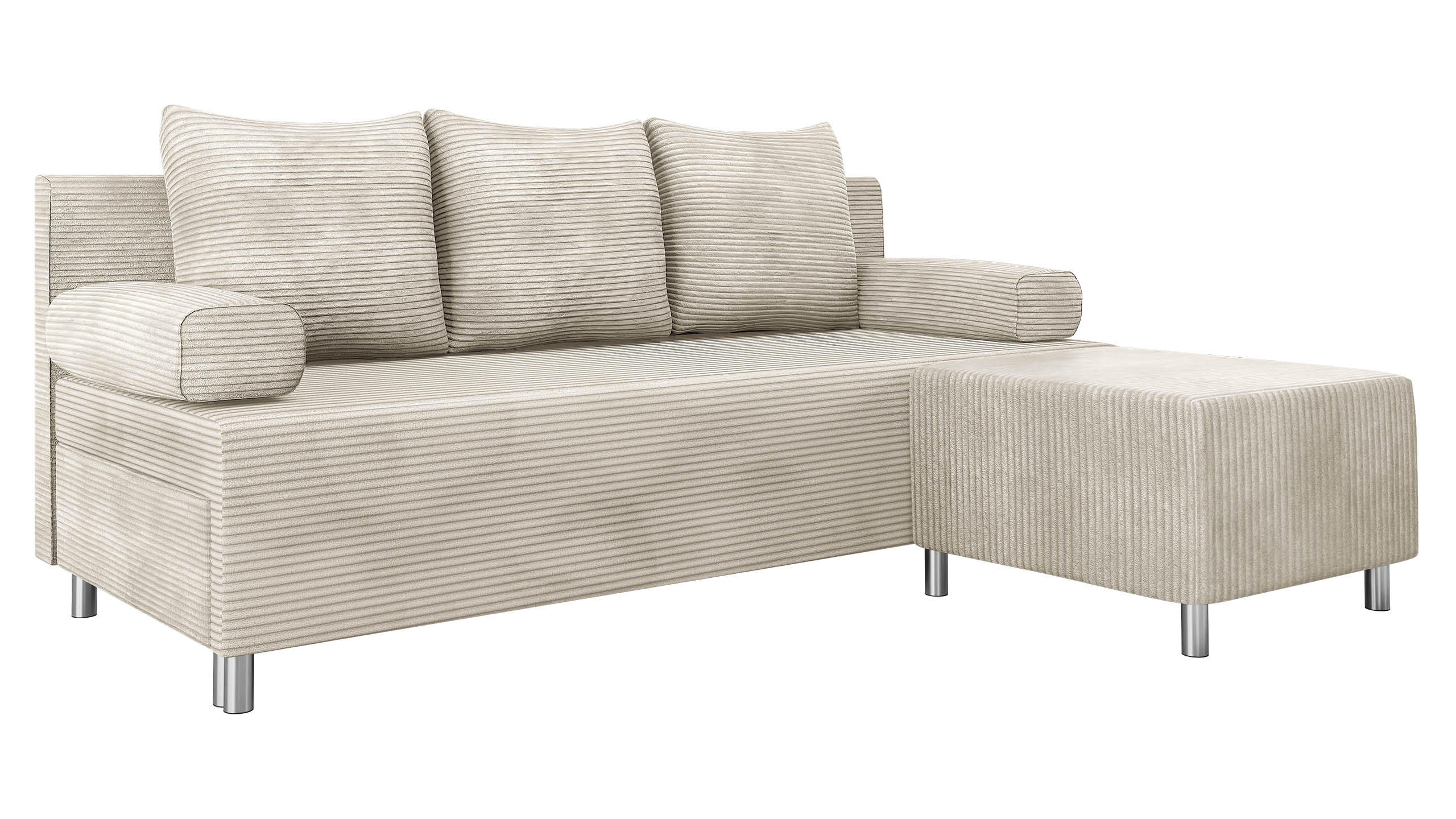 SCHLAFSOFA Dover Cord mit Polsterhocker - Chromfarben/Beige, Holz/Kunststoff (192/80cm) - MIRJAN24