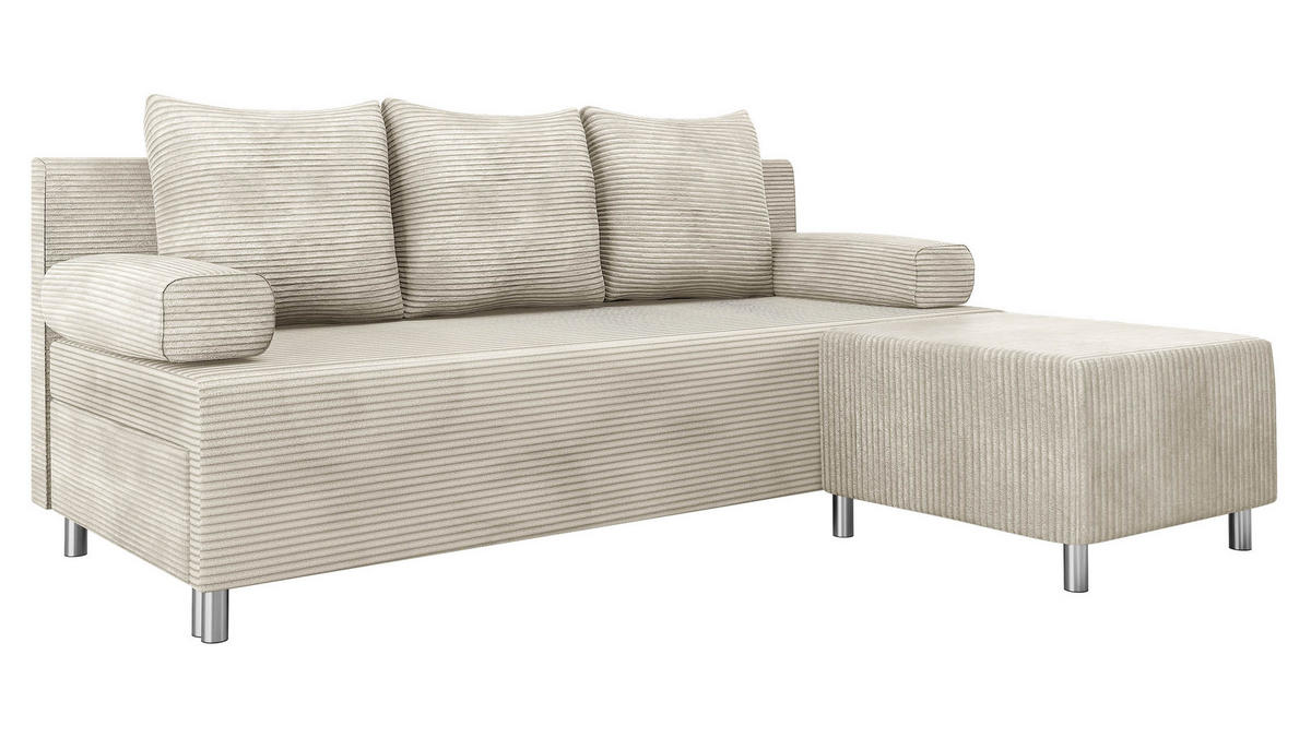 SCHLAFSOFA Dover Cord mit Polsterhocker - Chromfarben/Beige, Holz/Kunststoff (192/80cm) - MIRJAN24