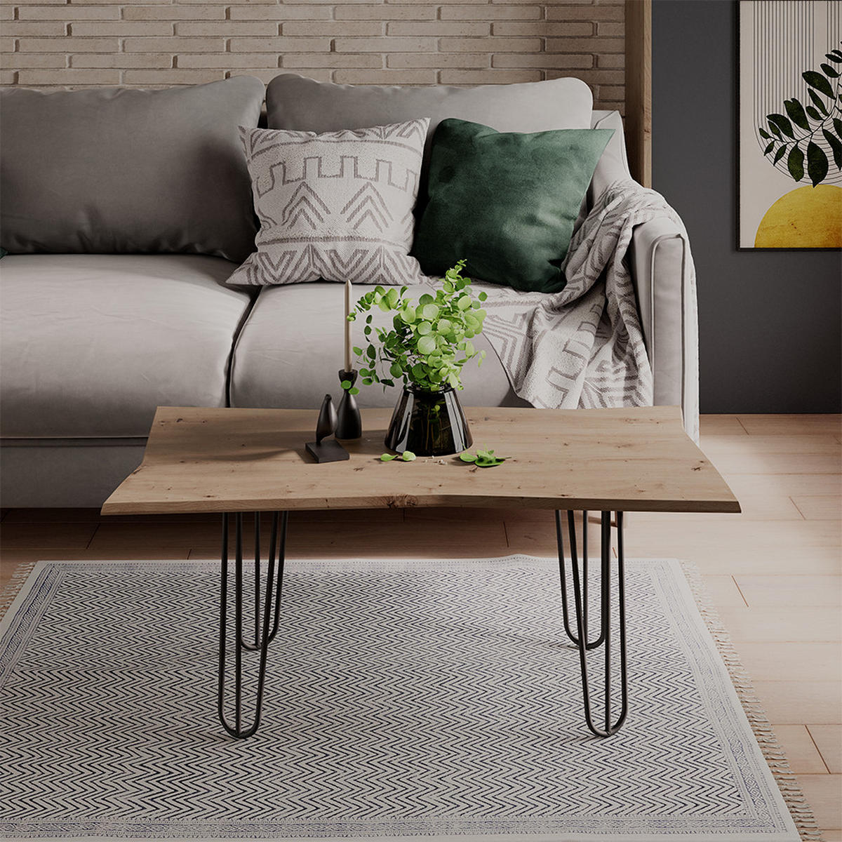 COUCHTISCH Yan Artisan 100 x 50 cm - Hellgrau, Holzwerkstoff (50/100/40cm) - Vicco