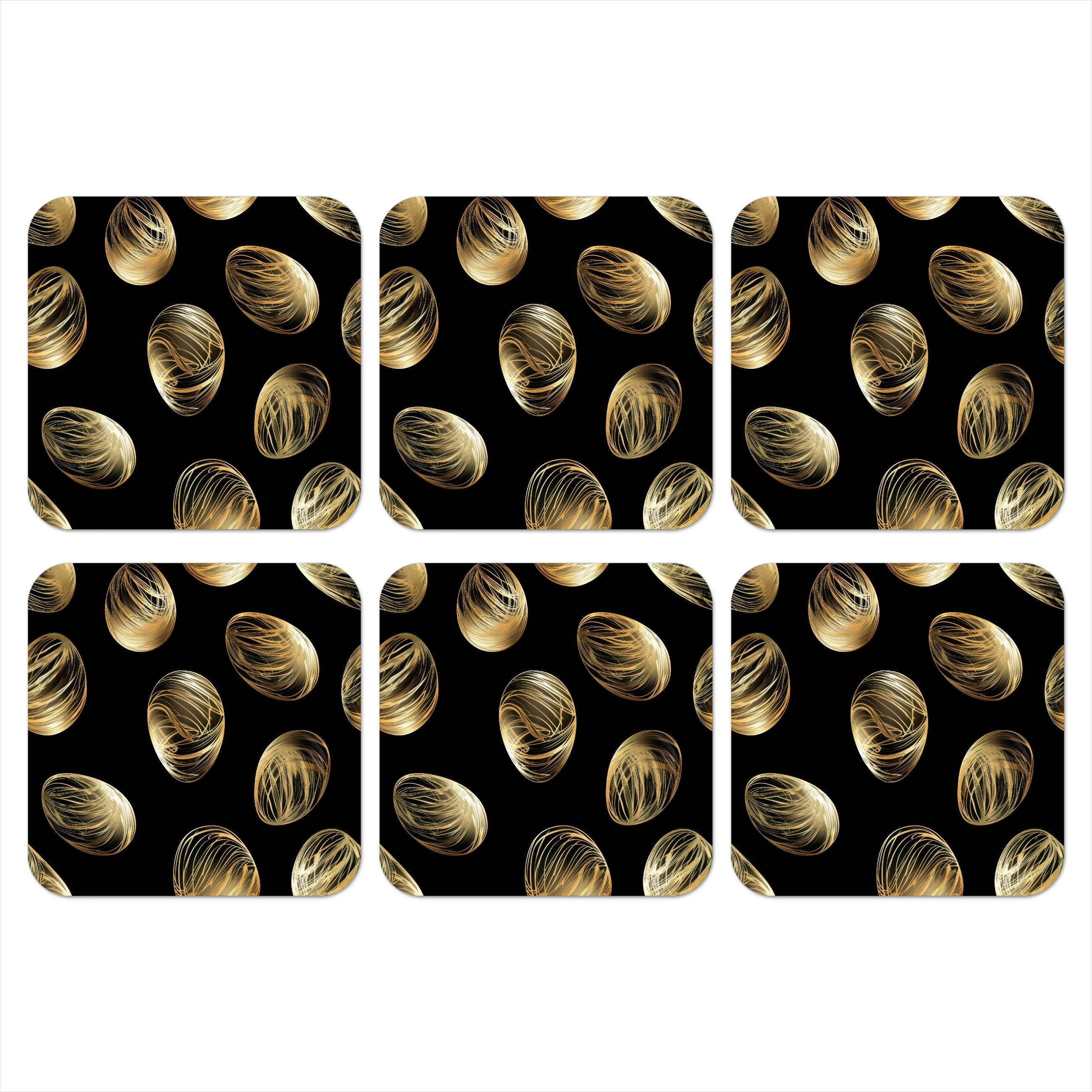 GLASUNTERSETZER 6er-Set Eier - Gold - Muster 10x10 cm - Schwarz, Naturmaterialien (10/0.2cm) - MuchoWow