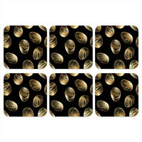 GLASUNTERSETZER 6er-Set Eier - Gold - Muster 10x10 cm - Schwarz, Naturmaterialien (10/0.2cm) - MuchoWow