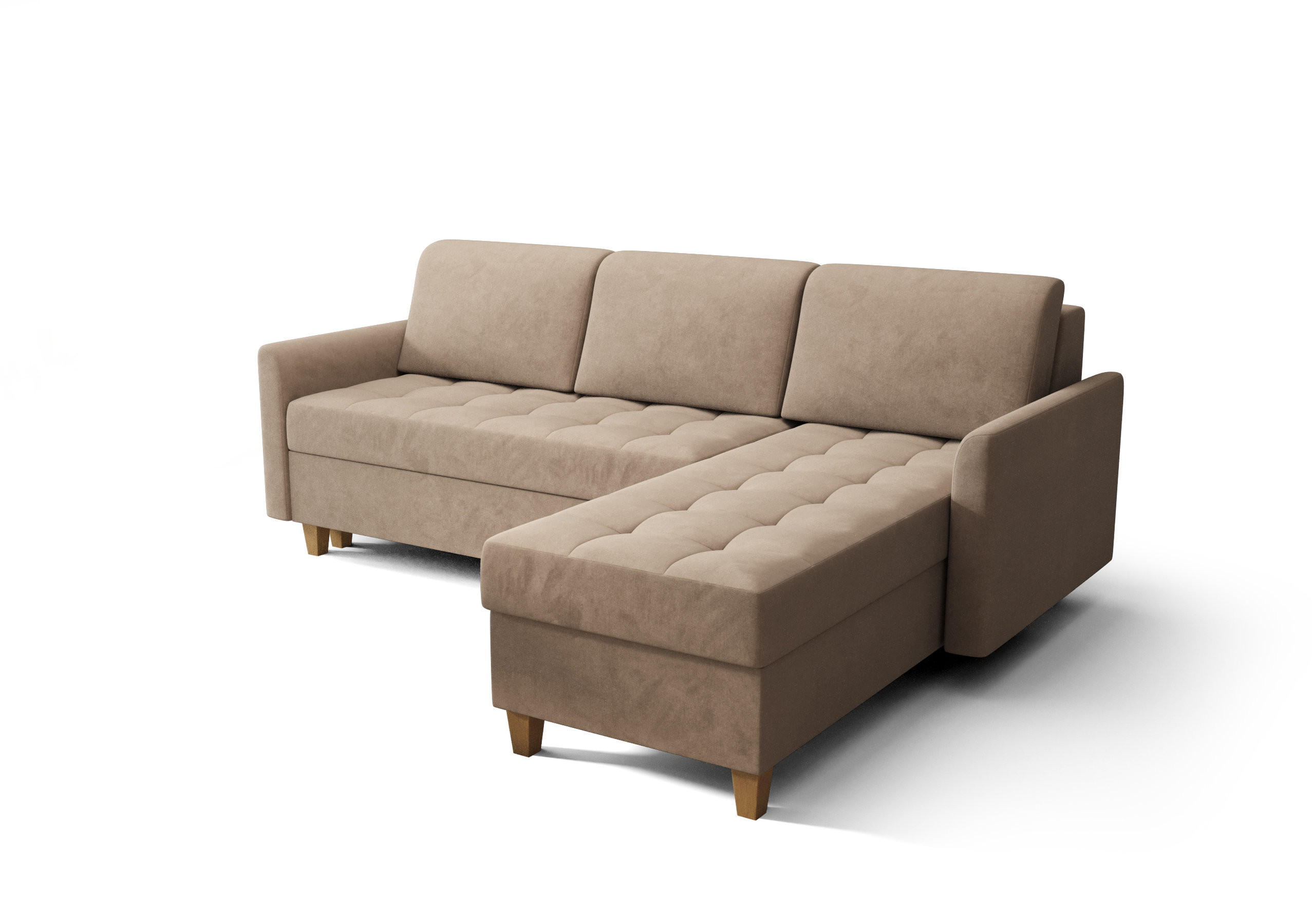 ECKSOFA KONGO RBN08, Eckcouch in L-Form mit Schlaffunktion, Farbe: Beige, Velourstoff, Ottomane Rechts - Beige, Textil (240/180cm) - O-Sofa