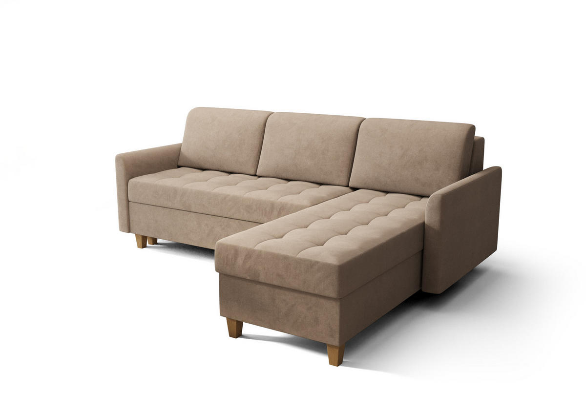 ECKSOFA KONGO RBN08, Eckcouch in L-Form mit Schlaffunktion, Farbe: Beige, Velourstoff, Ottomane Rechts - Beige, Textil (240/180cm) - O-Sofa