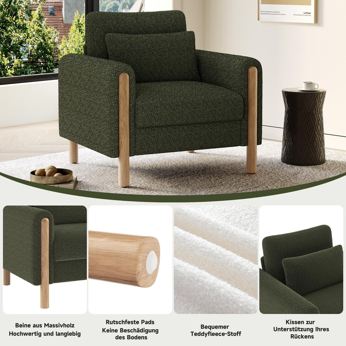 LOUNGESESSEL Teddy abnehmbares Sitzkissen 87/83/88,5 cm Grün - Grün, Textil (83/88.5/87cm) - Redom