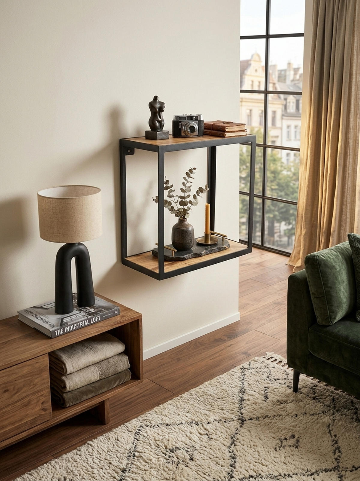 WANDREGAL Holz Metall Modern Stil 35x35x18 cm - Schwarz, Holz/Metall (35/35/18cm) - KADIMA DESIGN