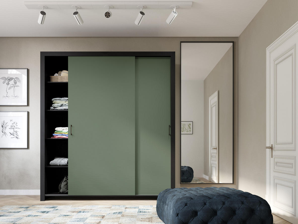 SCHIEBETÜRENSCHRANK - Kleiderschrank Sahara - 185 - Grün - Schwarz/Grün, Holzwerkstoff (185/206/60cm) - Möblo