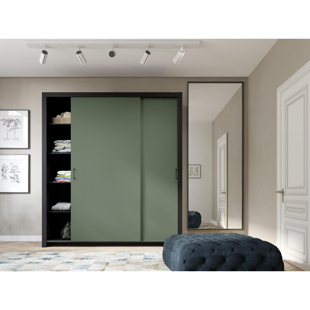 Thumbnail - Möblo Schiebetürenschrank, Grün, Holzwerkstoff, Rechteckig, 185x206x60 cm, Schlafzimmer, Kleiderschränke, Schwebetürensc...