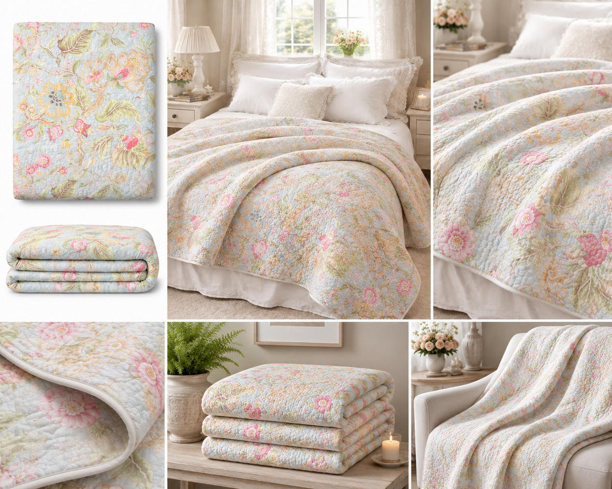 WOHNDECKE Baumwolle 140x180 cm Quilt-Optik – Gesteppt, Weich & Modern - Multicolor, Naturmaterialien (140/180cm) - AU Maison