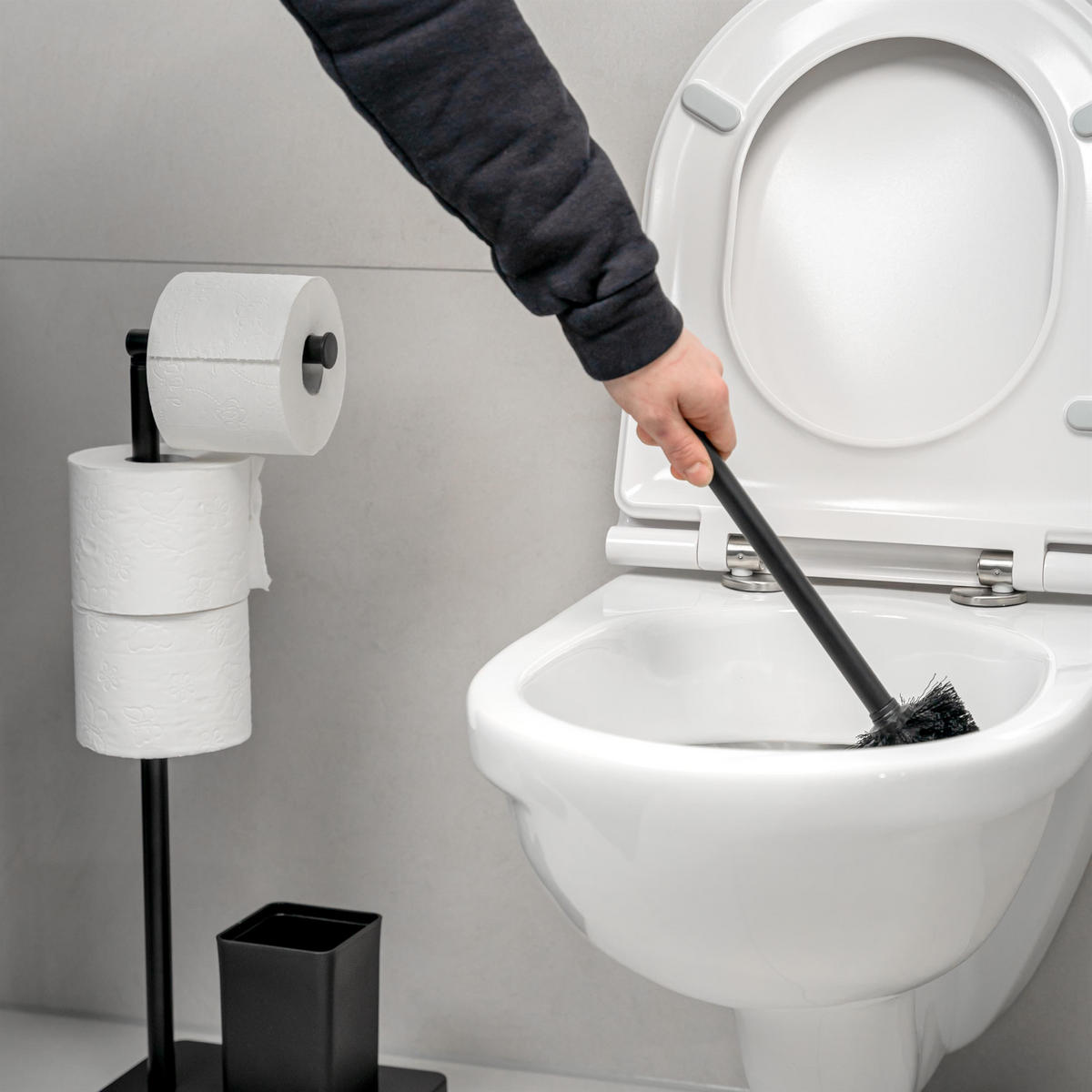 STAND-WC-GARNITUR, schwarz - Schwarz, Metall (18/57/23cm) - eluno