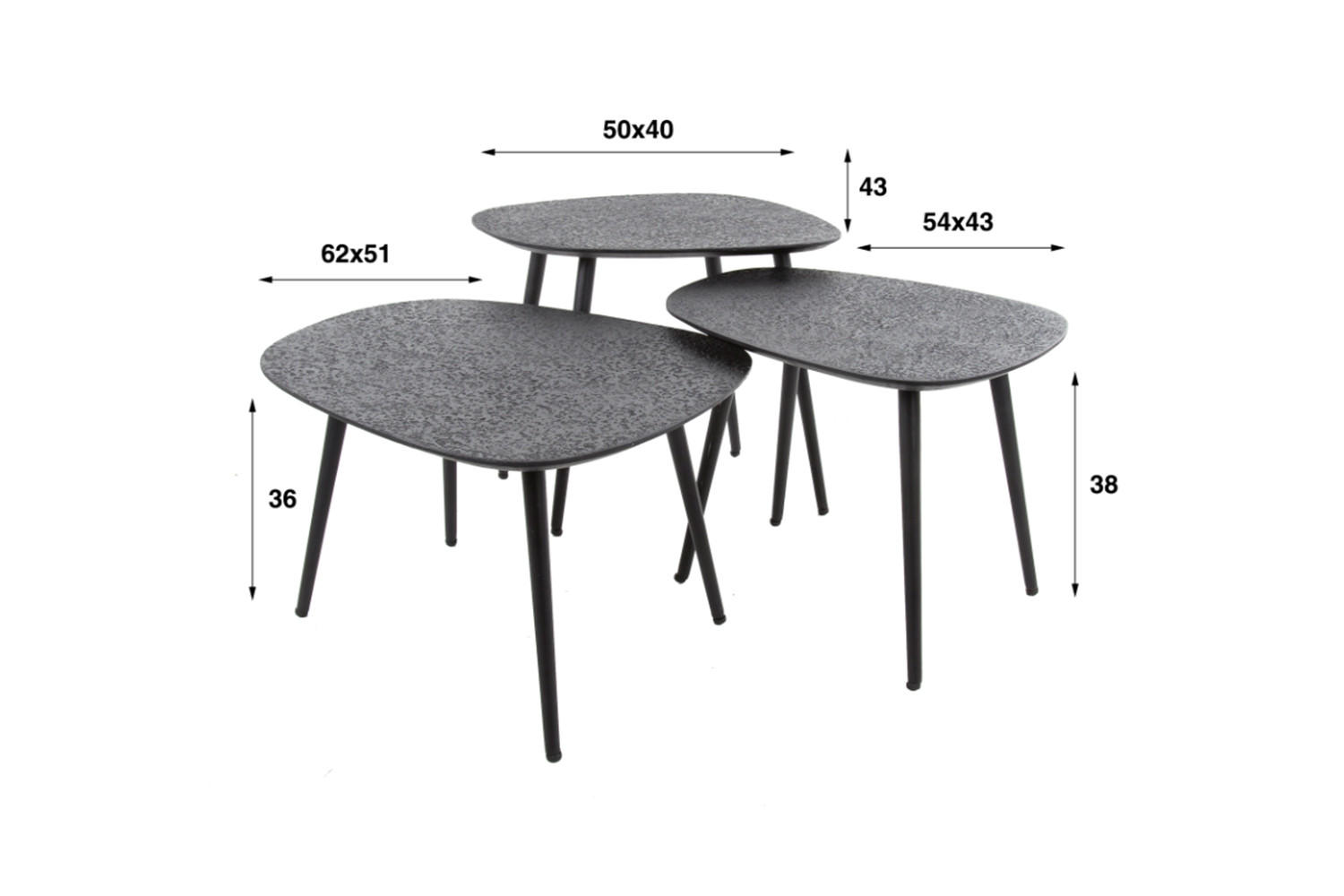 COUCHTISCH-SET LAUCA Schwarz Metall - Schwarz, Metall (62/51/36cm) - KAWOLA