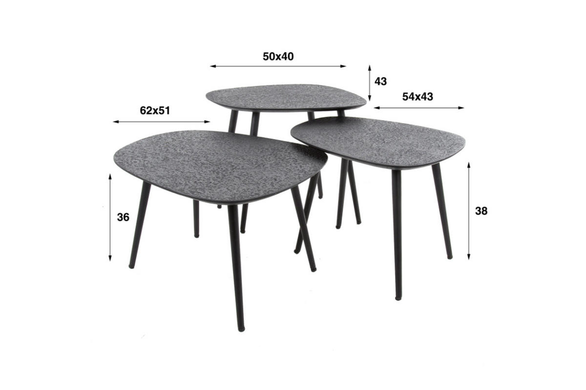 COUCHTISCH-SET LAUCA Schwarz Metall - Schwarz, Metall (62/51/36cm) - KAWOLA