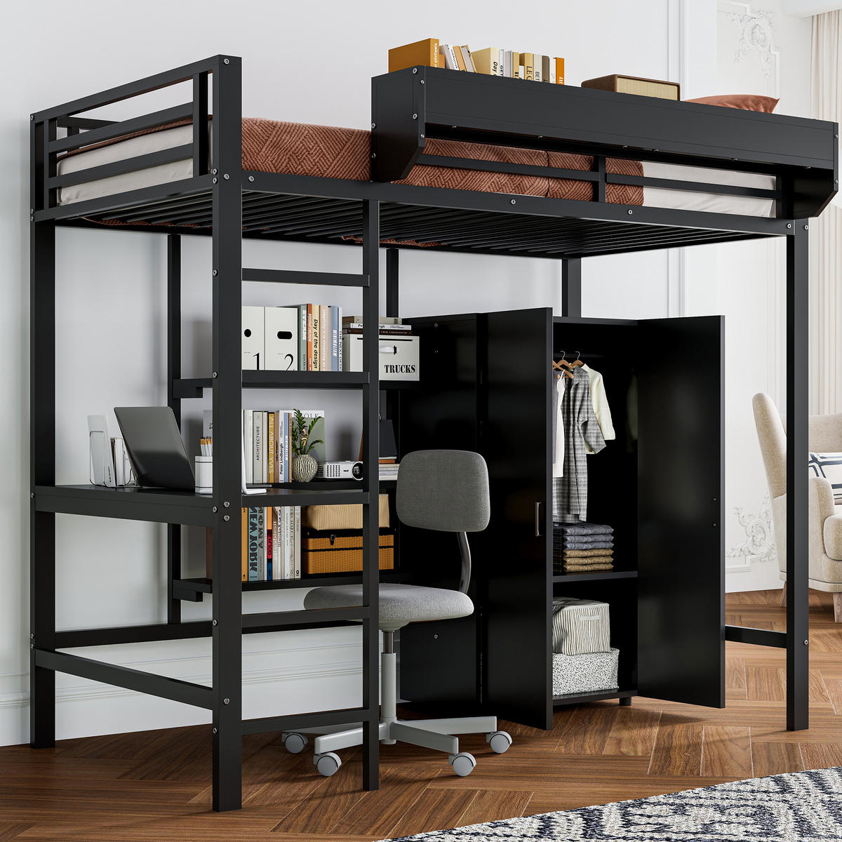 HOCHBETT 90x200 cm Metall Schrank schwarz - Schwarz, Metall (90/200cm) - LEBENLANG