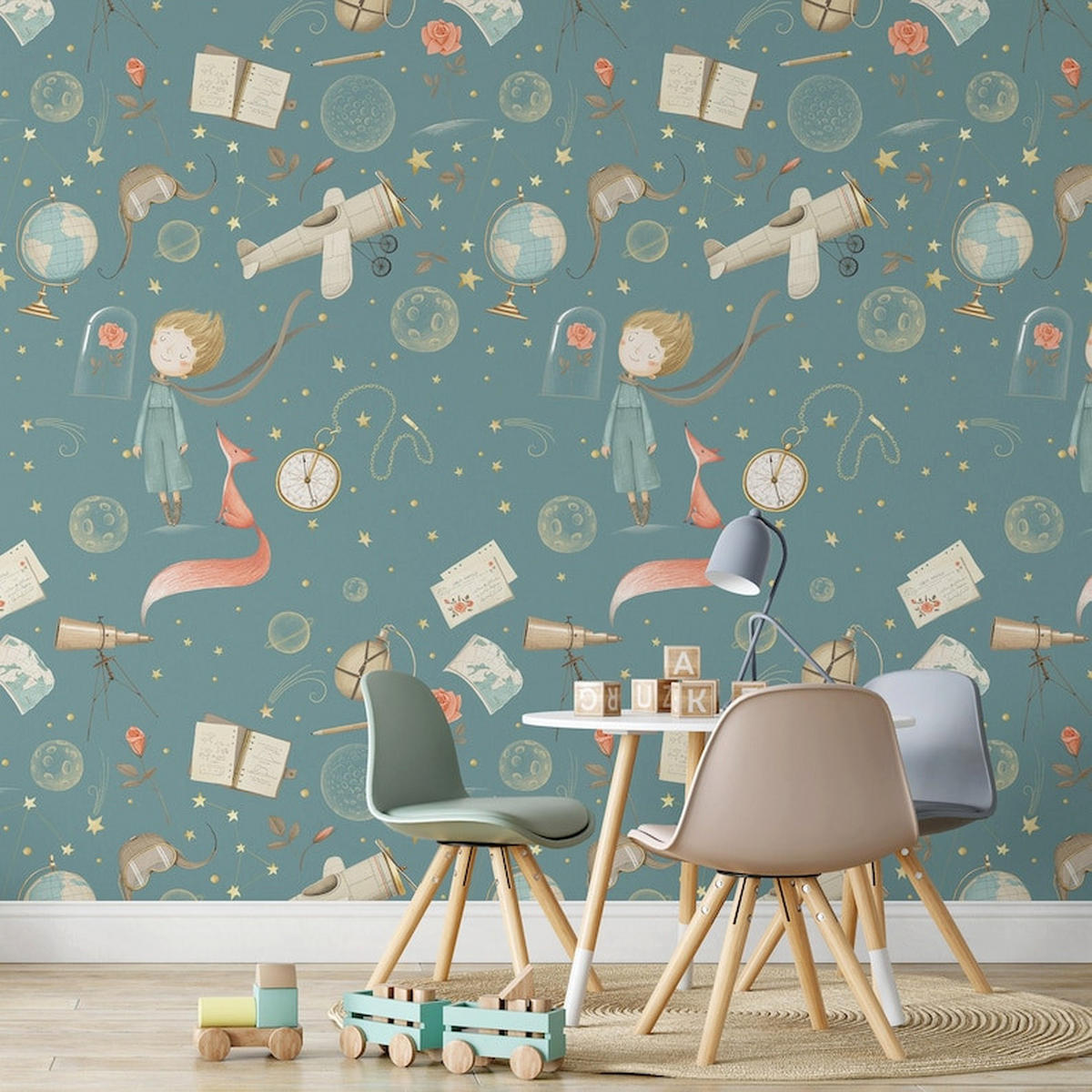 TAPETE Der Kleine Prinz aus echtem Papier, 200x280cm, 8 Bögen - Grün, Papier (200/280cm) - WALLPAPERS4BEGINNERS