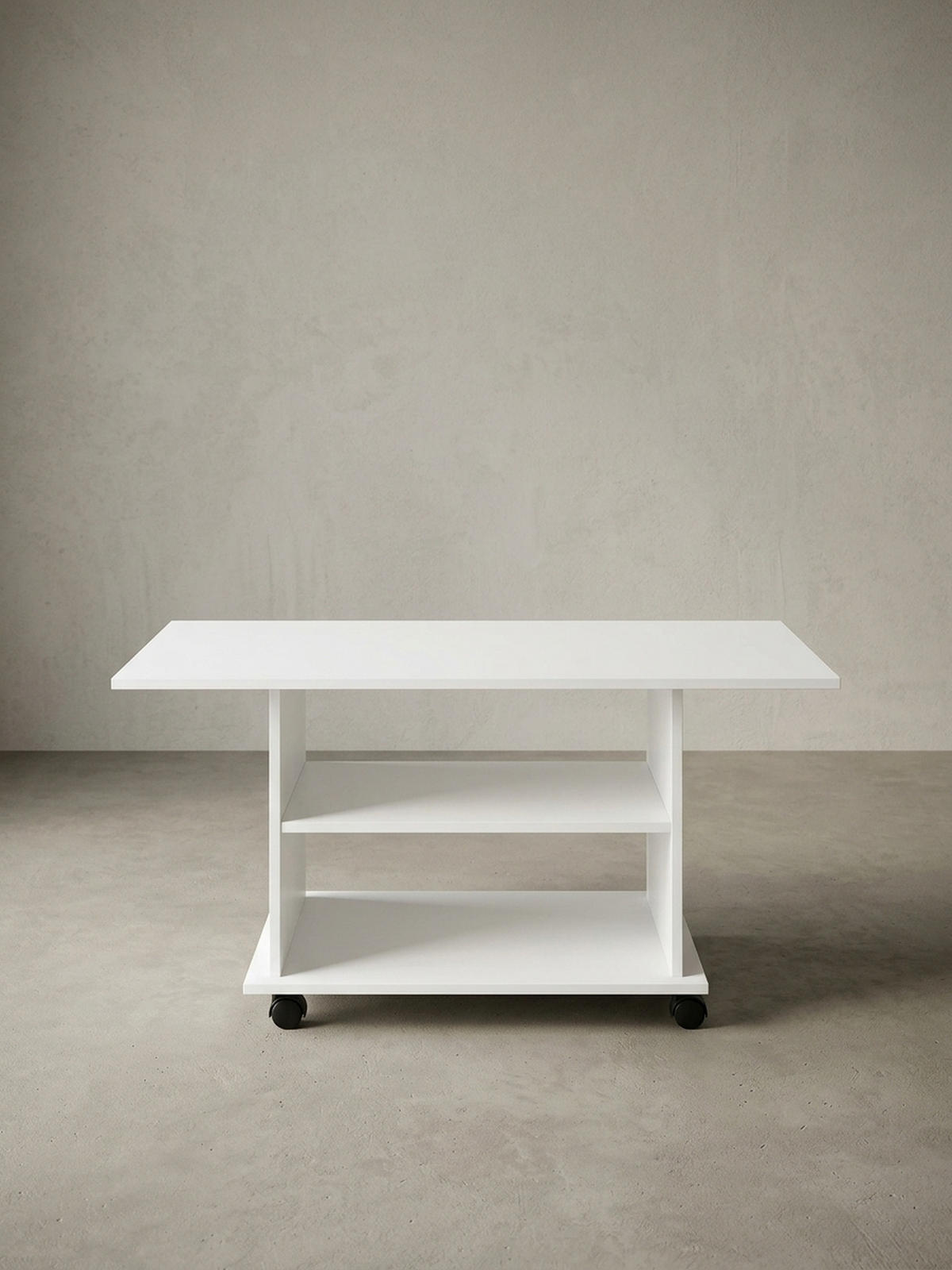 COUCHTISCH mit zwei Ablageflächen, Rollen und Melaminharzbeschichtung, Weiß 95x54x51 cm - Schwarz/Weiß, Holz (54/95/51cm) - KADIMA DESIGN