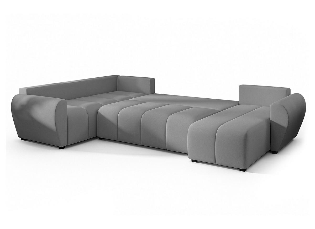 WOHNLANDSCHAFT Malatya U Form MAX Hellgrau 311/145/82 cm mit Schlaffunktion - Hellgrau/Schwarz, Kunststoff/Textil (303/82/208cm) - AX Living