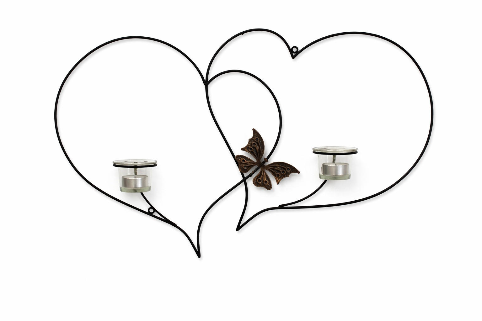 WANDTEELICHTHALTER DOPPELHERZ 65 cm aus Metall - Schwarz, Metall (40cm) - DanDiBo
