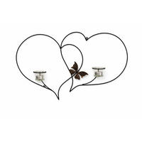 WANDTEELICHTHALTER DOPPELHERZ 65 cm aus Metall - Schwarz, Metall (40cm) - DanDiBo