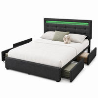 POLSTERBETT 140/200 cm in Grau mit 4 Schubladen, LED und verstellbarem Kopfteil Leinen - Grau, Holzwerkstoff/Textil (140/200cm) - STILVORA