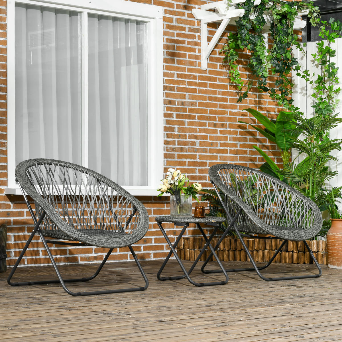 GARTENMÖBEL-SET 3-tlg., Klappbar Gartengarnitur mit Couchtisch, 2 Stühlen, Grau - Grau, Metall - Outsunny