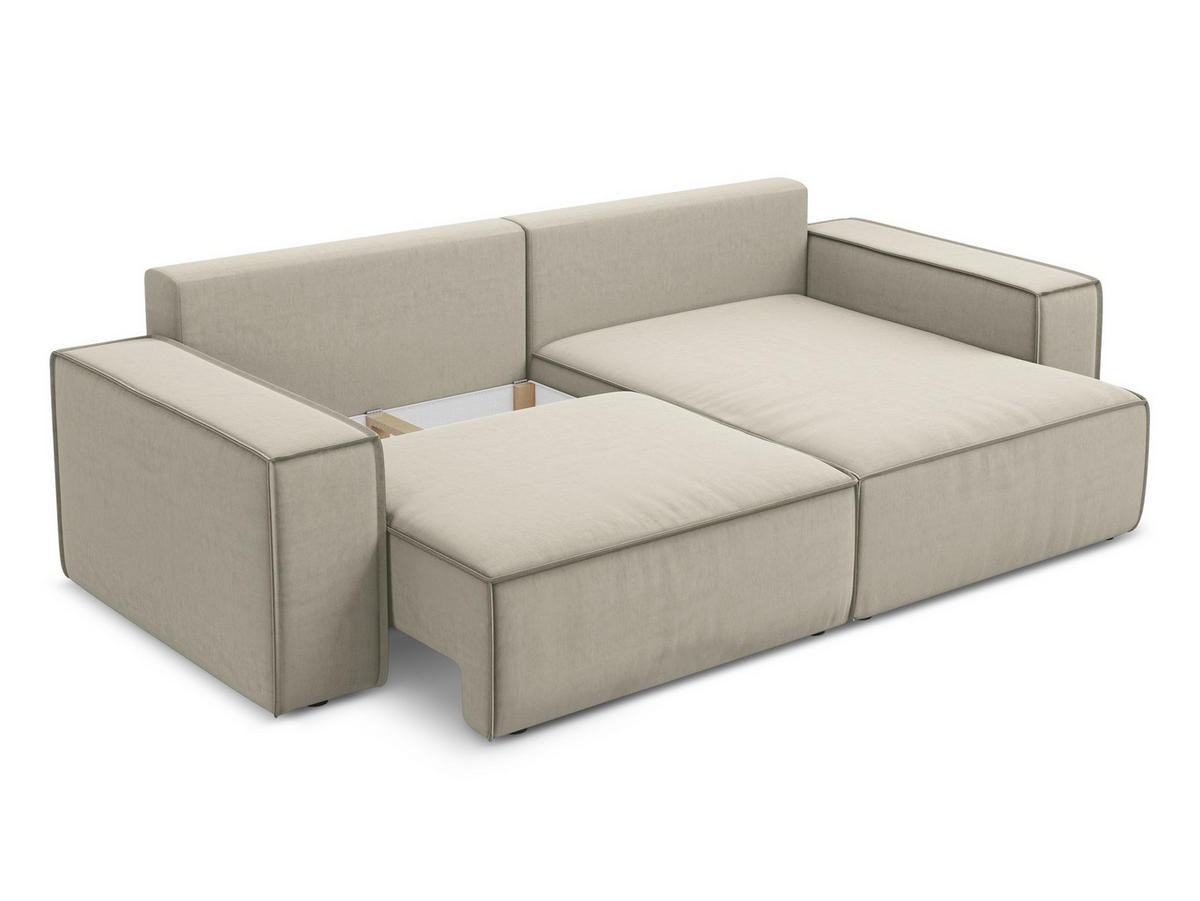 WOHNLANDSCHAFT Strukturstoff Stoff Beige - Beige/Schwarz, Kunststoff/Textil (398/82/185cm) - Makamii