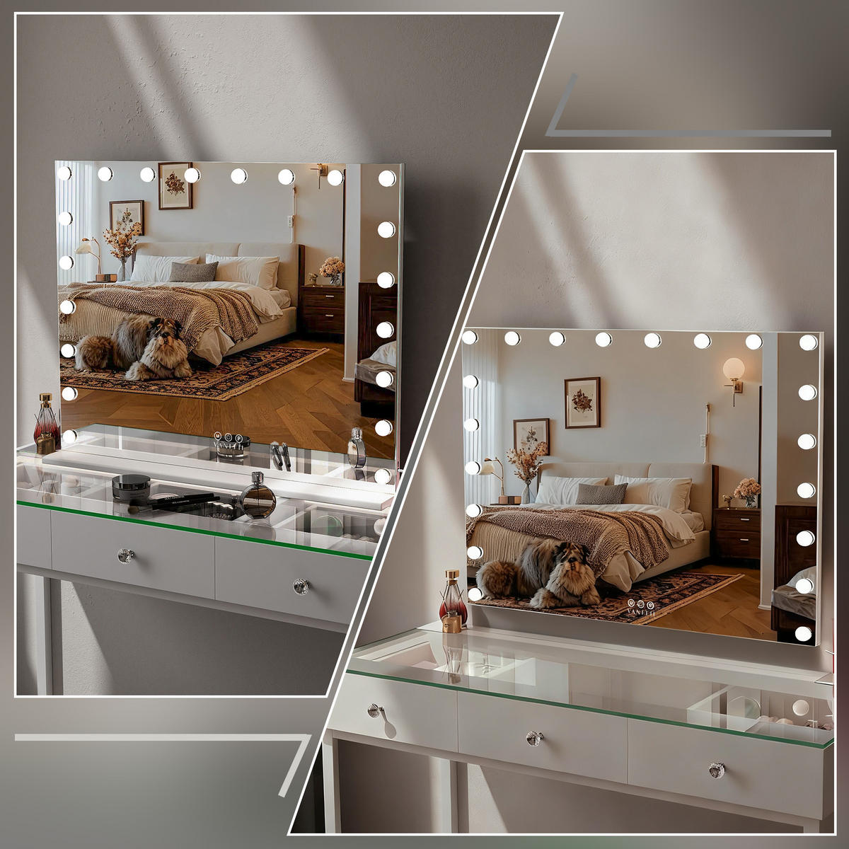 SCHMINKSPIEGEL mit LED-Beleuchtung weiß 100/80 cm - Weiß, Metall (100/80/15cm) - VANITII