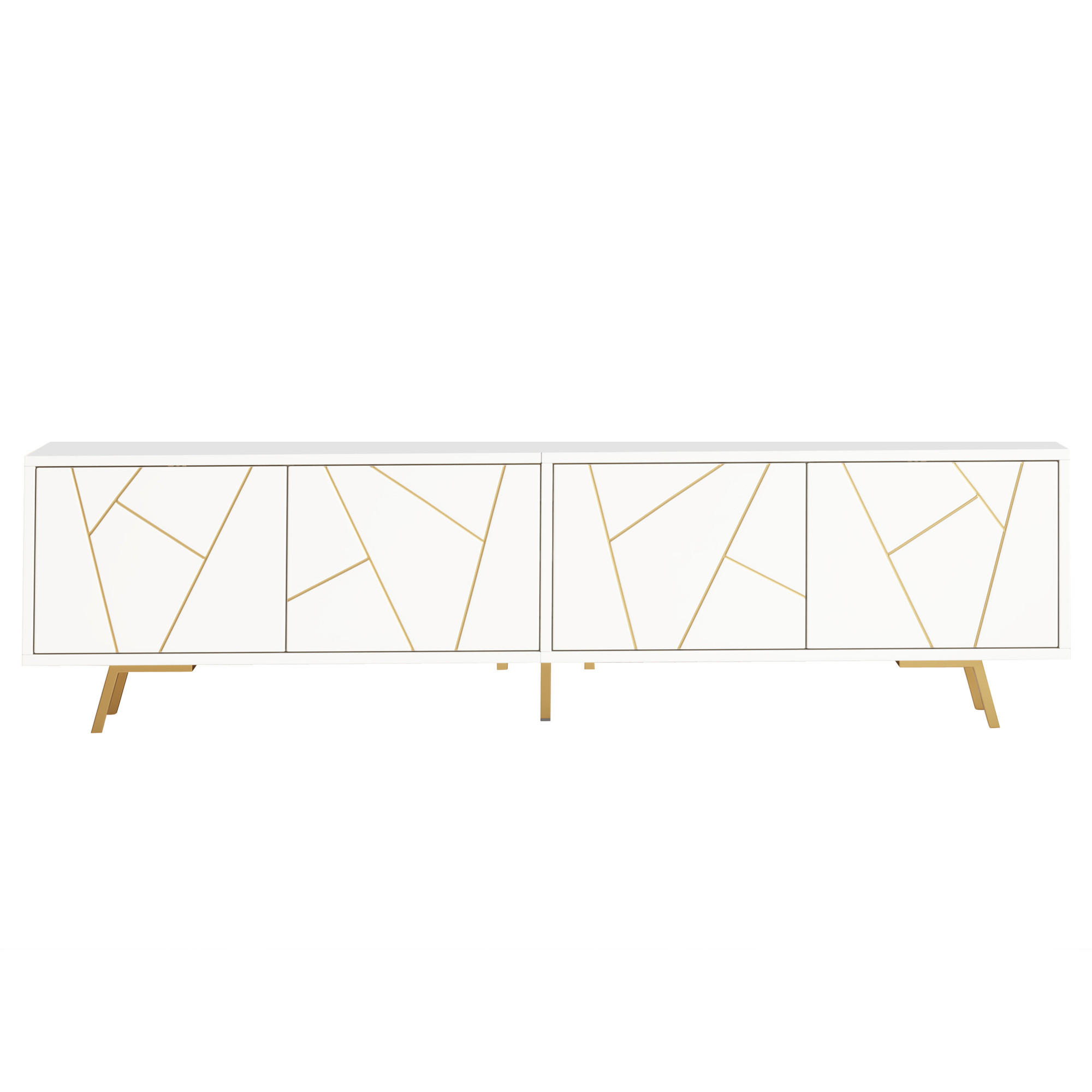 TV STOLEK dřevěný materiál v bílé barvě se zlatými detaily, 4 dvířka - bílá, kompozitní dřevo (190/51.5/40cm) - Urban Meuble