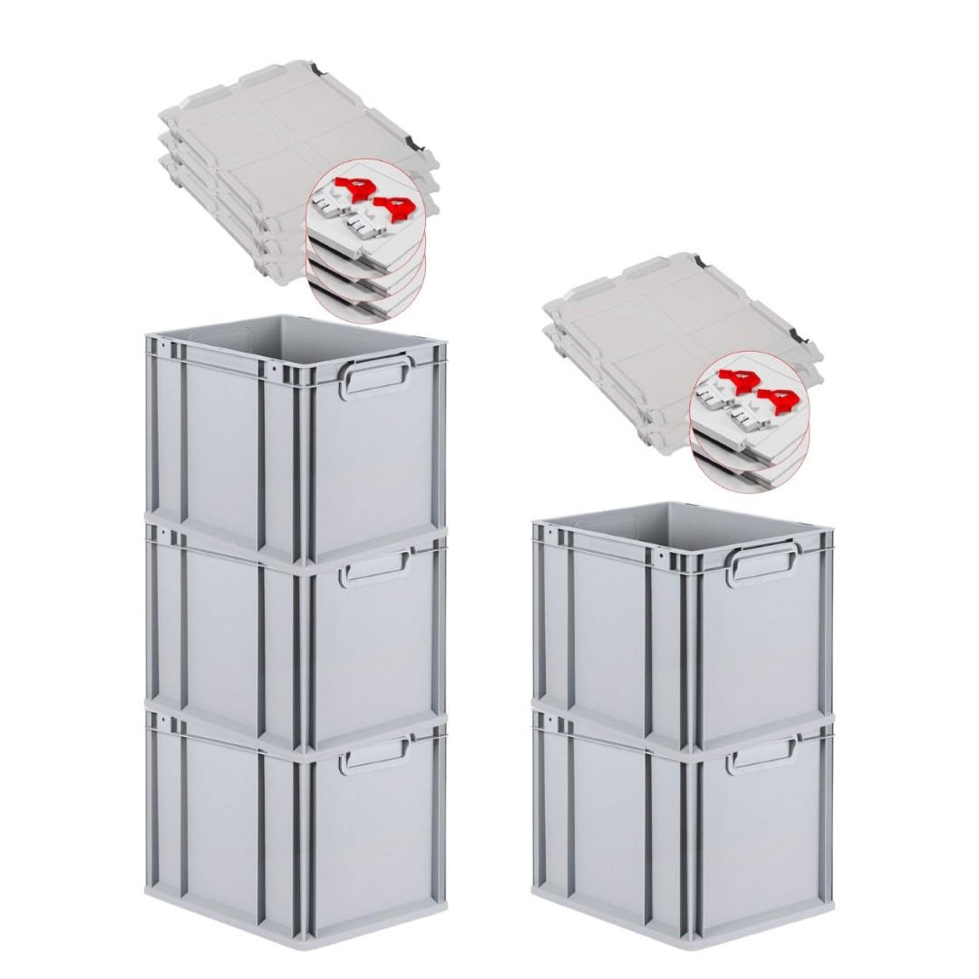 EUROBOX 5x Nextgen Economy Mit Scharnierdeckel Grau/Rot Griffe Geschlossen 30 Liter - Rot, Kunststoff (30/32/40cm) - PROREGAL