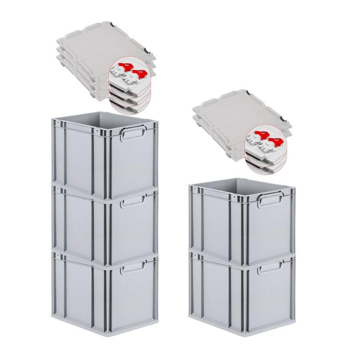 EUROBOX 5x Nextgen Economy Mit Scharnierdeckel Grau/Rot Griffe Geschlossen 30 Liter - Rot, Kunststoff (30/32/40cm) - PROREGAL