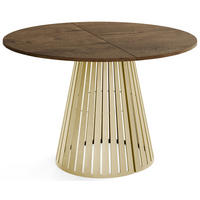 ESSTISCH Naro rund ausziehbar mit Goldenem Lamellen-Metallgestell, Braun 100-180/100/76 cm - Alteiche/Goldfarben, Holzwerkstoff/Metall (100/176/76cm) - WFL GROUP