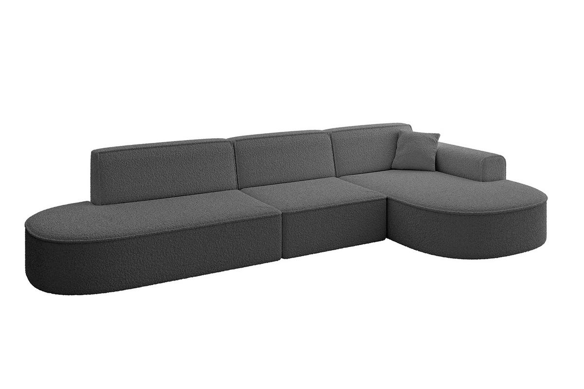 ECKSOFA Ottomane Rechts MARI-L2 - 317x163x73,5 cm Grau Bouclé - Schwarz/Grau, Holzwerkstoff/Kunststoff (317/163cm) - ALTDECOR