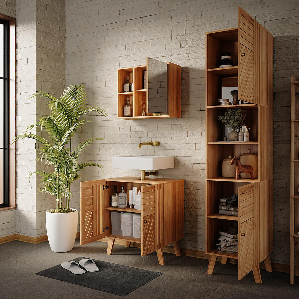 SADA KÚPEĽŇOVÉHO NÁBYTKU Lucie Bambus - zelená, kompozitné drevo (60/65/36cm) - Vicco