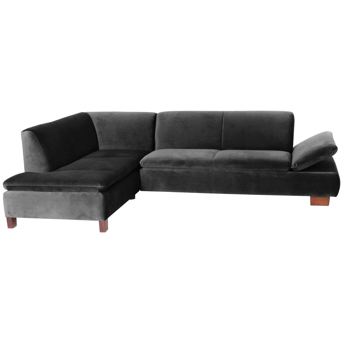 ECKSOFA mit Ottomane links Kaye Bezug Samtvelours Buche nussbaum dunkel / schwarz - Schwarz, Kunststoff (190/270cm) - 58aufmkessel