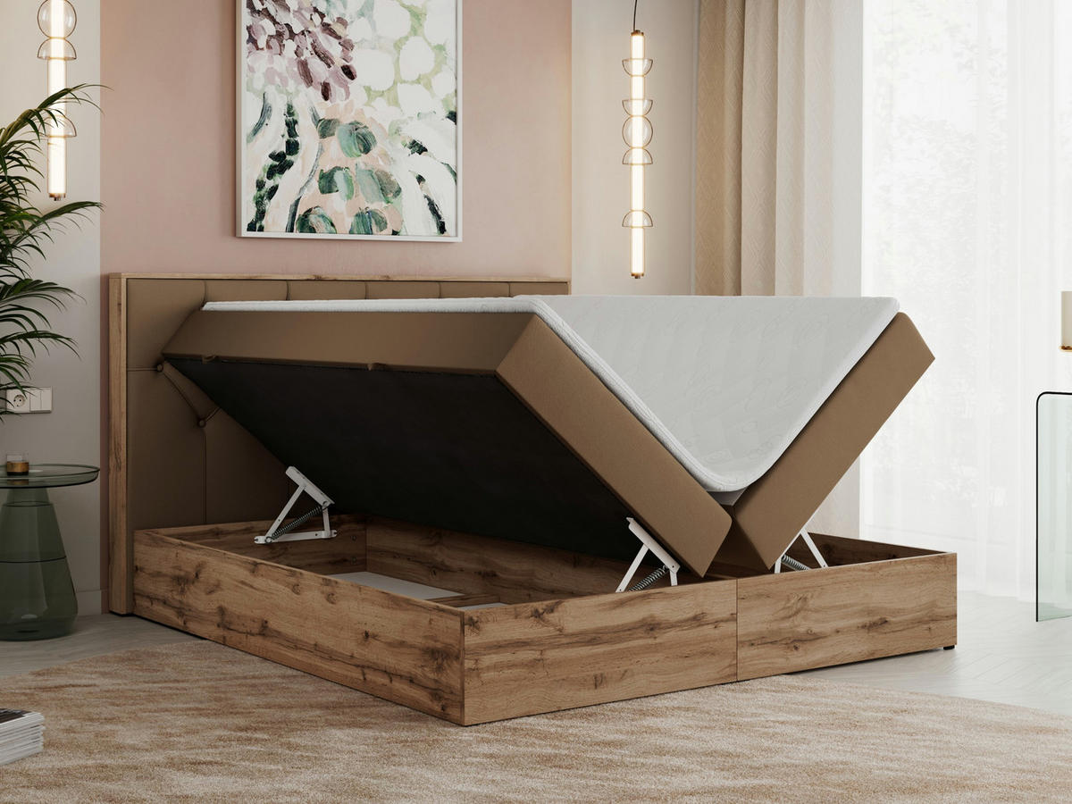 BOXBETT VENETO 140/200 Braun Kunstleder - H3 - Braun, Holz/Textil (140/200cm) - MKS