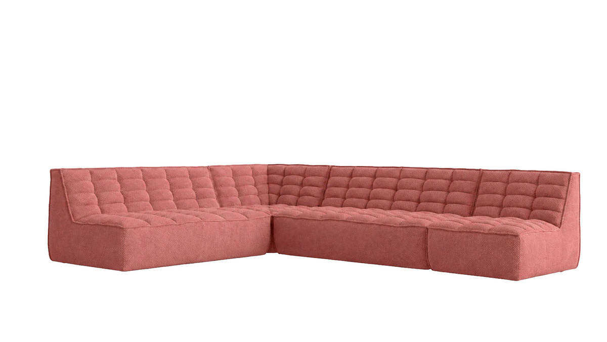 ROHOVÁ SEDAČKA modulární ve tvaru L, plyšová tkanina Pop, Růžová, Pravá strana, LAZY L - růžová, dřevo (333/253cm) - Kaiser Möbel