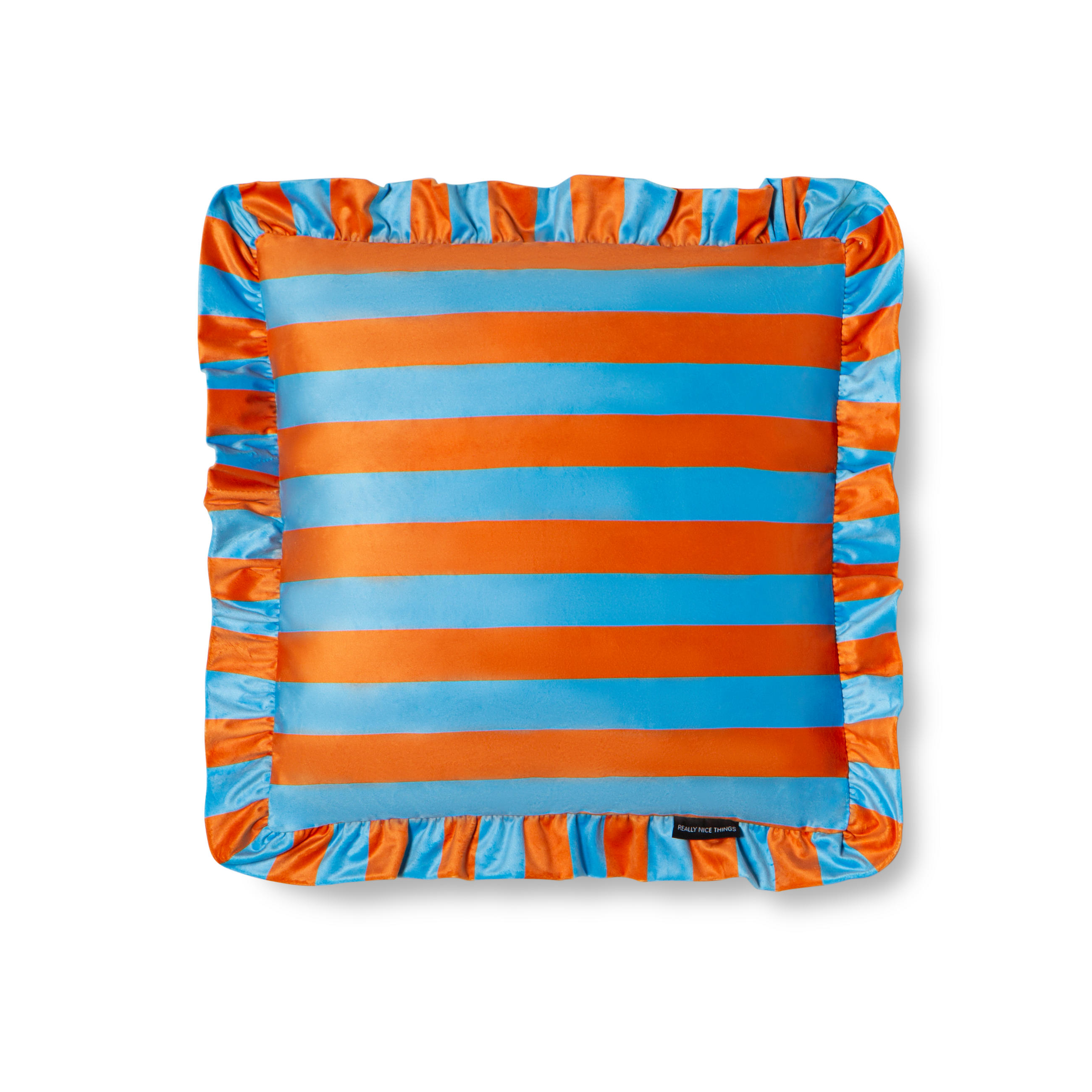 KISSEN aus bedrucktem Samt mit plissiertem Volant, orange und blau RUFFLE - Blau/Orange, Textil (55/55cm) - RNT By Really Nice Things