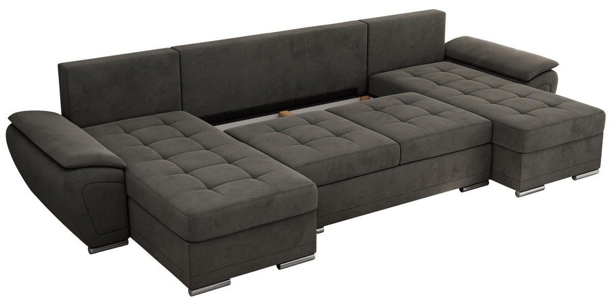 WOHNLANDSCHAFT UMBRIA U Dunkelgrau Velvet - Dunkelgrau/Grau, Textil/Metall (336/85/157cm) - MKS