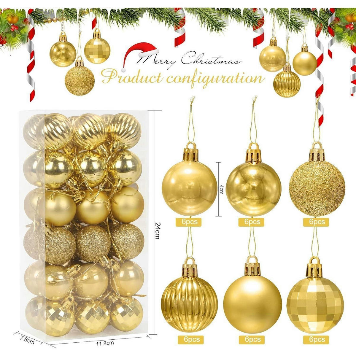 WEIHNACHTSKUGELN 36-teiliges Set Kunststoff Gold 4 cm - Goldfarben, Kunststoff (4/4/4cm)