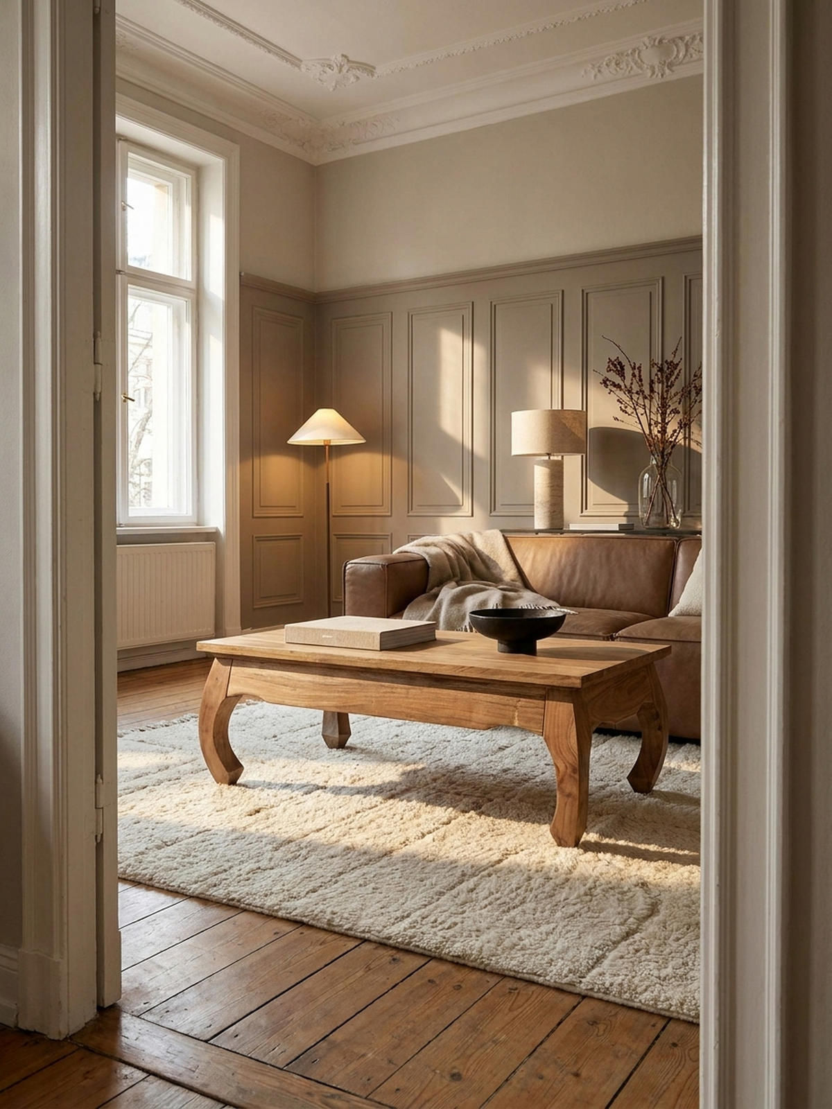 COUCHTISCH KANADA in Opium-Form aus Massivholz Akazie handgefertigt, Beige 110x60x40 cm - Beige, Holz (60/110/40cm) - KADIMA DESIGN